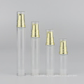 5ml 10ml 12ml 15ml low MOQ clear plastic airless serum bottle with gold press pump in stock transparent lotion bottle